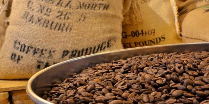 Kaffeebohnen und Kaffeesäcke