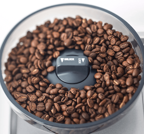 Sage the Oracle Touch Siebträgermaschine Bohnebehälter mit Kaffeebohnen